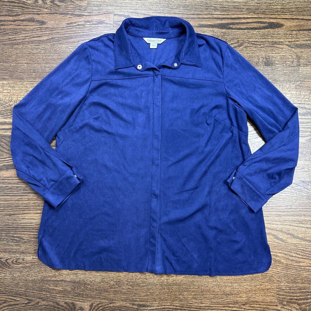 Coldwater Creek Shirt Womens Large Blue‎ Stretch Button Collared Long Sleeve